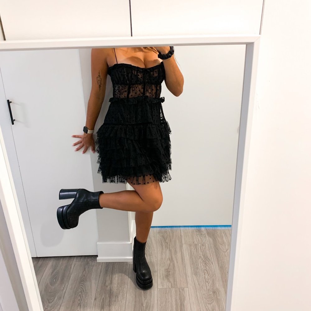 For Love & Lemons Black Jules Mini Dress Black